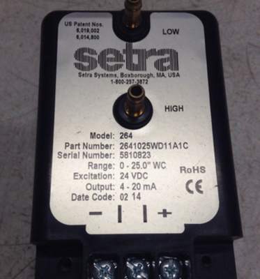 setra Model 264 Low Differential Pressure Transducer 2641-025-L-B-11-T1-G