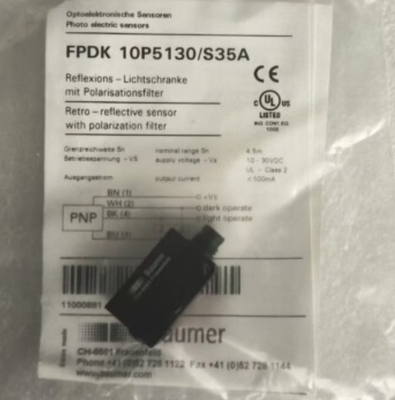 Baumer Photoelectric Retro-reflective Sensor with Pulsed Red LED 3.5 m Range and M8 4-pin Connector