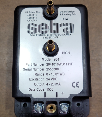 setra Model 264 Low Differential Pressure Transducer 2641-025-L-B-11-T1-G